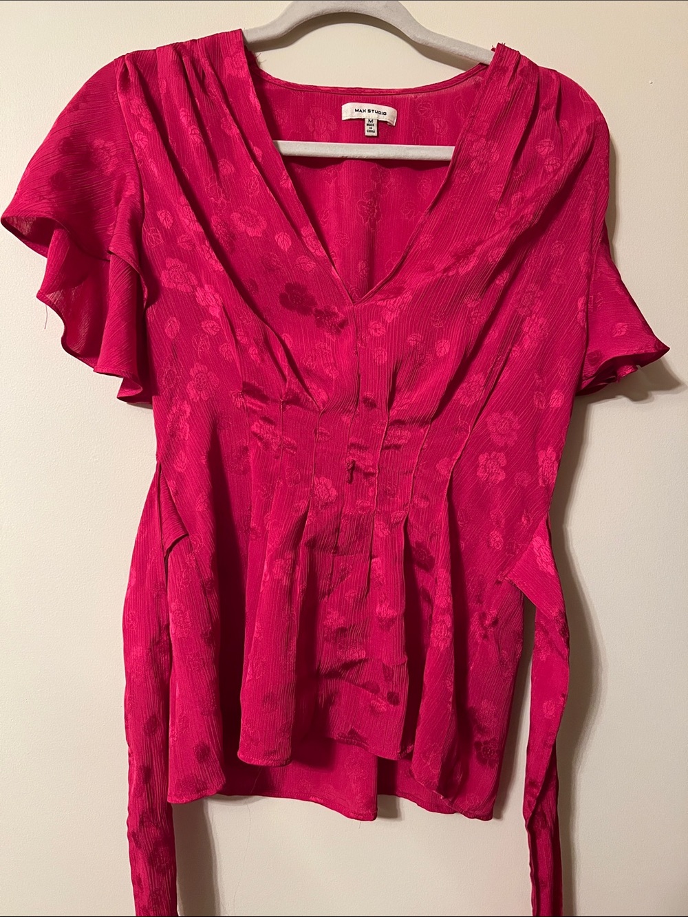 Max Studio Bright Fuchsia Wrap Blouse with Ruffle Sleeves